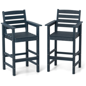 Patio HDPE Adirondack Bar Chairs Set of 2 with Wide Armrests-Navy