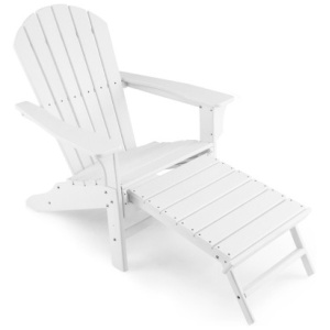 Patio HDPE Adirondack Chair with Retractable Ottoman-White