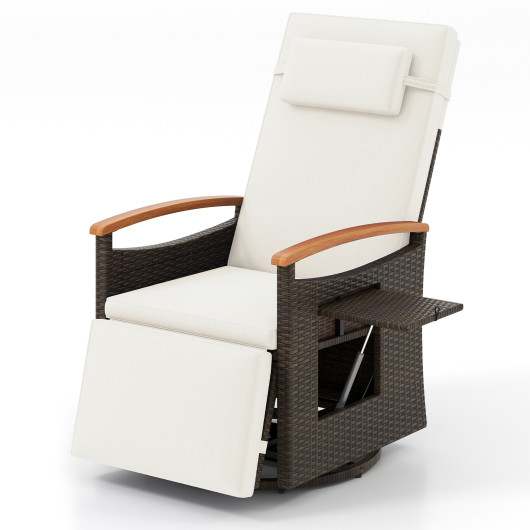 Patio Rattan 360° Swivel Recliner Chair with Adjustable Backrest and Footrest-White