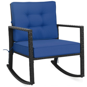Patio Rattan Rocker Outdoor Glider Rocking Chair Cushion Lawn-Navy