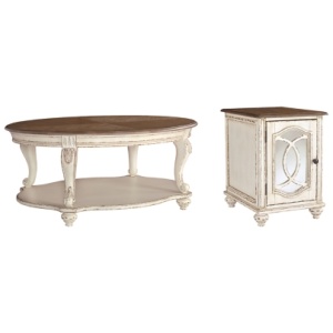Realyn Coffee Table with 1 End Table, White/Brown