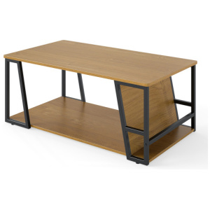 Rectangle Coffee Table 2-tier Industrial Accent Table with Storage Shelf and Compartment-Natural