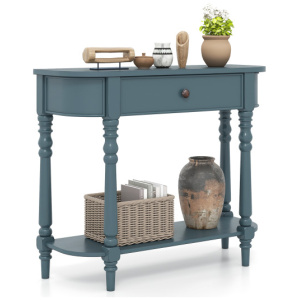 Retro Console Table36"L Wooden 2-Tier Narrow Behind Couch Foyer Table-Blue