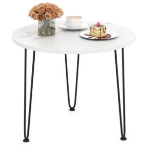 Round Coffee Table with Thickened Tabletop and Metal Tripod Legs-White