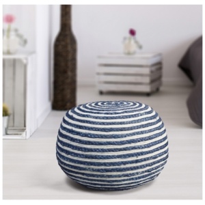 Serena Striped Braided Pouf, Blue