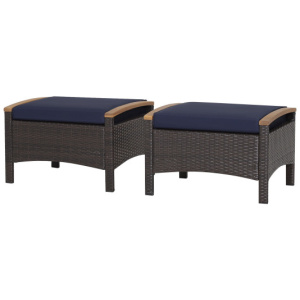 Set of 2 Fade-Resistant Wicker Patio Ottoman-Navy