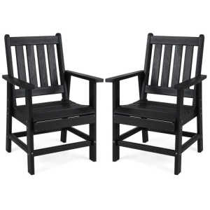 Set of 2 Patio Dining Chairs with Wide Armrests-Black