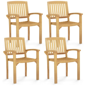 Set of 4 Outdoor Patio Chair with Slatted Seat and Curved Seat