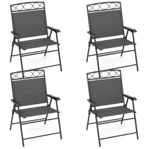 Set of 4 Patio Folding Chairs Set Dining Chairs with Armrests-Gray
