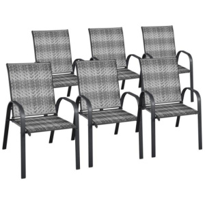 Set of 6 Outdoor PE Wicker Stackable Chairs with Sturdy Steel Frame-Gray