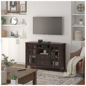 Simpli Home Artisan 53" TV Media Stand, Dark Chestnut Brown
