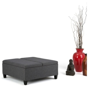 Simpli Home Ellis Coffee Table Storage Ottoman, Slate Gray