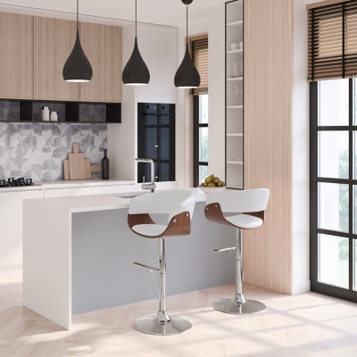 Simpli Home Sheldon Adjustable Swivel Bar Stool, White