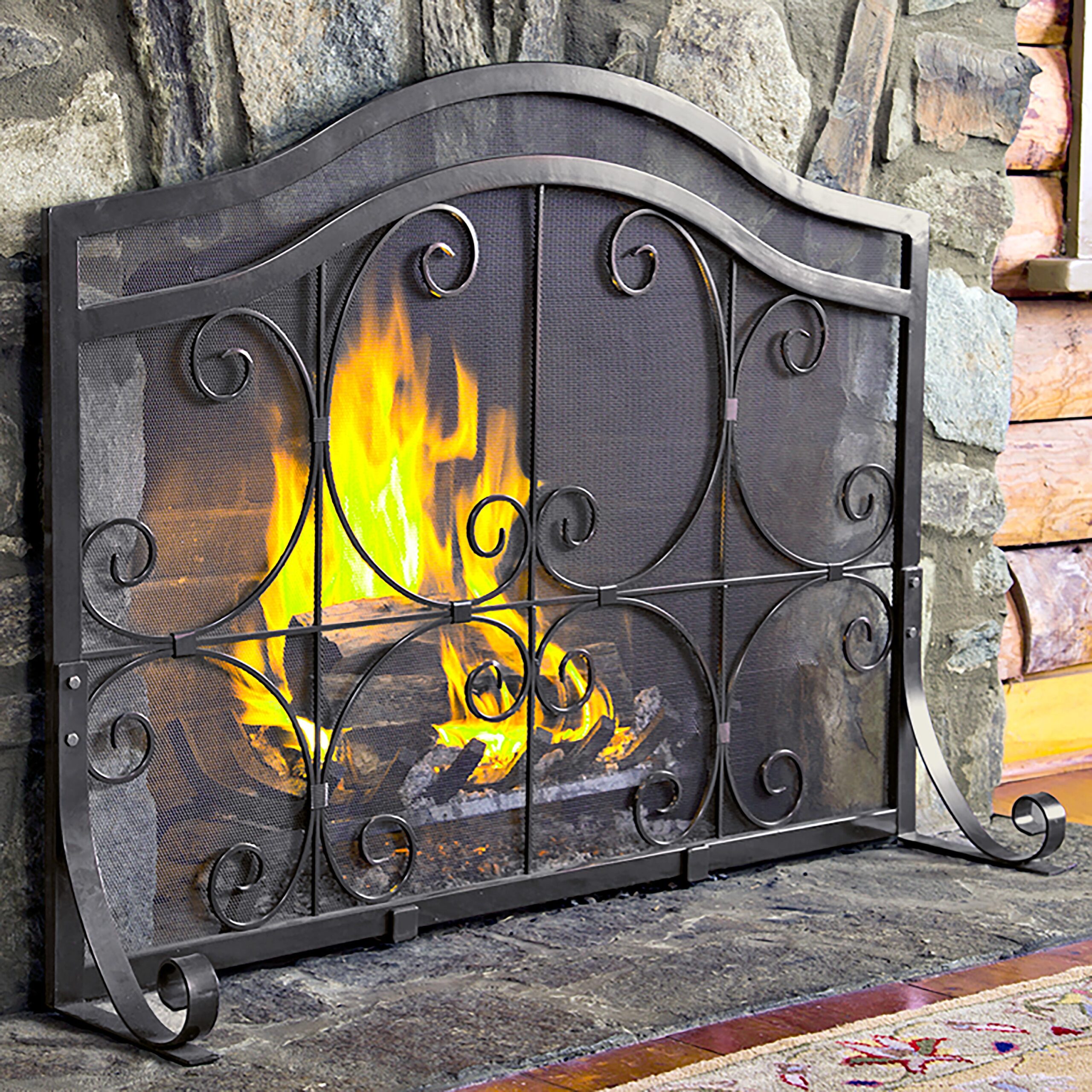 Small Crest Flat Guard Fireplace Screen