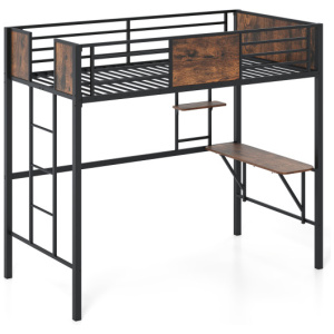 Space-Saving Twin Loft Bed with Safety Guardrail and Ladder-Coffee