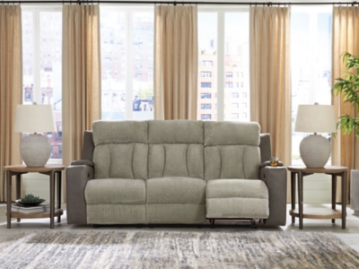 Stately Check Dual Power Reclining Sofa, Sisal