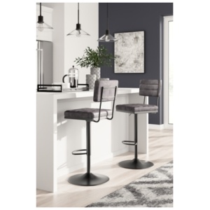 Strumford Bar Height Bar Stool with Seat and Back Leather, Gray/Black