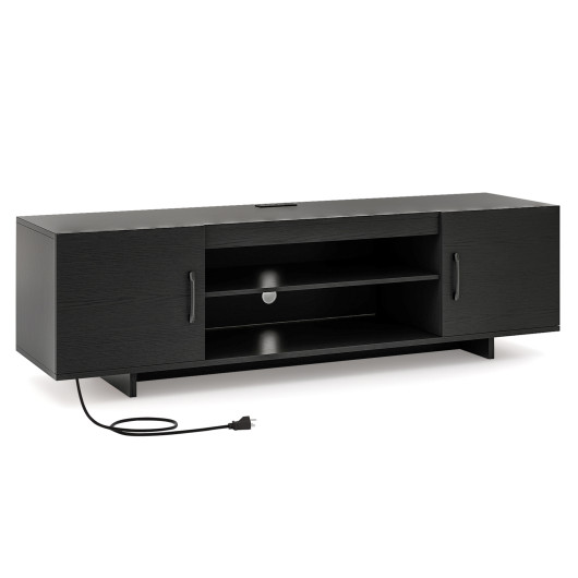 TV Stand with Power Outlet and 2 Cable Holes for 65 Inch TVs-Black