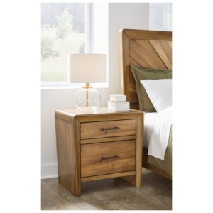 Takston 27" 2 Drawer Charging Nightstand, Light Brown