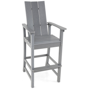 Tall Adirondack Chair Outdoor Bar Stool with Ergonomic Backrest for Backyard-Gray