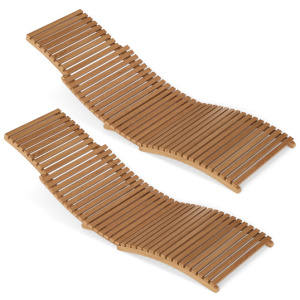 Teak Wood Patio Folding Chaise Lounge Chair with Slatted Seat-2