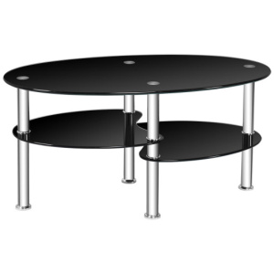 Tempered Glass Oval Side Coffee Table-Black