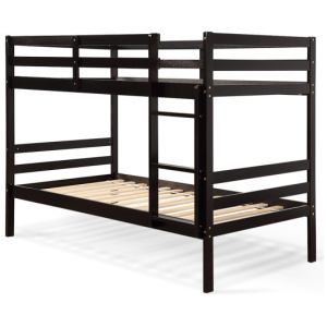Twin Bunk Bed Children Wooden Bunk Beds Solid Hardwood-Brown