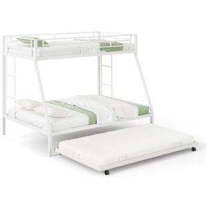 Twin Over Full Bunk Bed Frame with Trundle for Guest Room-White