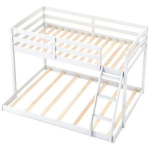 Twin Over Full Bunk Bed Low Floor Bunk Bed Frame-White