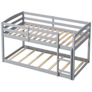 Twin Size Bunk Bed with High Guardrails and Integrated Ladder-Gray