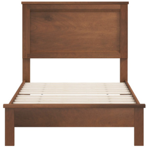 Twin Size Wooden Bed Frame with Headboard and Slat Support-Walnut