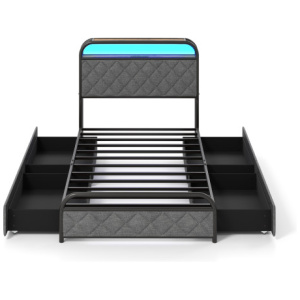 Twin/Full/Queen Size Bed Frame with LED Lights and Charging Station-Twin Size