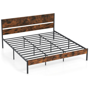 Twin/Full/Queen/King Metal Bed Frame with Wooden Headboard and Footboard-King Size