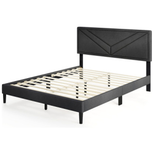 Upholstered Platform Bed with Tufted Headboard and Wooden Slats-Queen Size