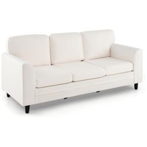 Upholstered Teddy Velvet 3-Seat Sofa with Comfy Back Pillows-White