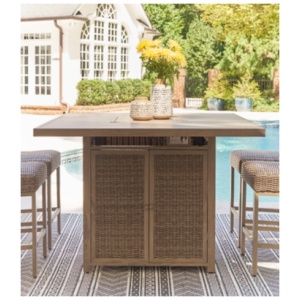 Walton Bridge Outdoor Bar Table with Fire Pit, Driftwood