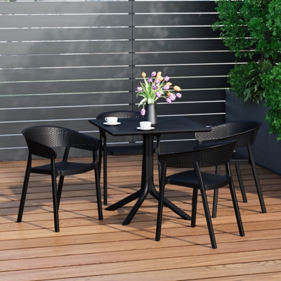 Westin Furniture Frond & Form Outdoor Dining Table and 4 Mesh Back Chairs, Black
