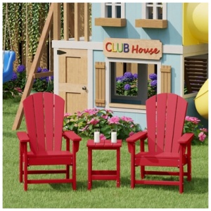 Westin Furniture Laguna Kids Outdoor Adirondack 2 Chairs and Side Table Set, Red