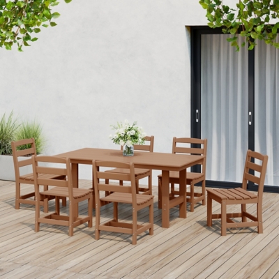 Westin Furniture Shoreside Outdoor Dining Table and 6 Armless Chairs, Teak