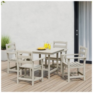 Westin Furniture Shoreside Outdoor Patio Square Table and 4 Arm Chairs, Sand