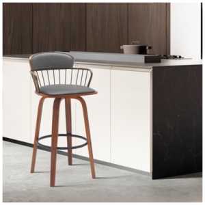 Willow Swivel Bar Stool, Gray/Walnut/Bronze