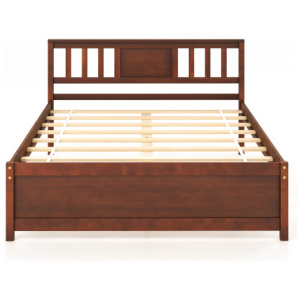 Wooden Platform Bed with Headboard and Wood Slat Support-Full Size