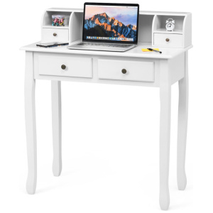 Writing Desk 2-Tier Vanity Desk Computer Desk with 4 Drawers-White