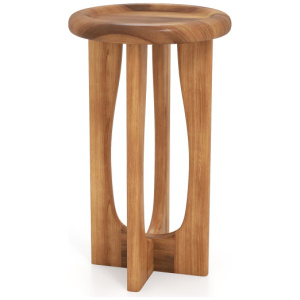 14 Inch Farmhouse End Table with Round Tray Top and Wood Cross Legs