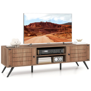 2-Door TV Stand for TVs up to 65 Inch with Open Shelves-Oak