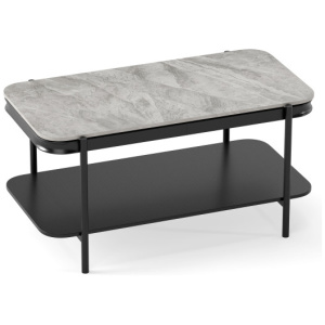 2-Tier Modern Rectangular Coffee Table with Sintered Stone Top-Gray
