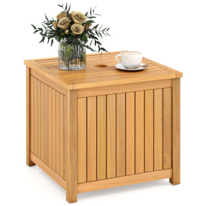 2-in-1 Outdoor Side Table with Storage Acacia Wood Slatted Coffee Table Square Slatted End Storage Box