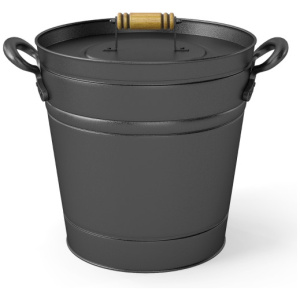 2.9 Gallon Metal Coal Ash Can with Wooden Lid and Side Grips for Fireplace Fire Pits