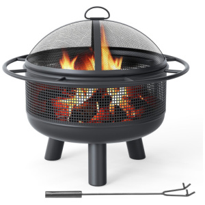 24 Inch Wood Burning Fire Pit with Log Grate and Mesh Screen for Outside