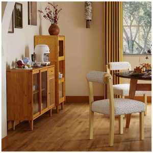 3-Piece Modern Dining Room Set: Wooden Dining Chairs + Bamboo Sideboard Cabinet + Tall Storage Cabinet